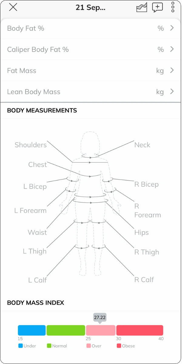 track body fat % on IFC App